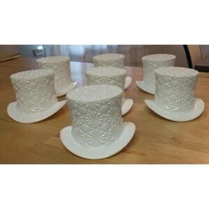 SEVEN Mid Century Vintage Milk Glass Top Hats, Country Cottage Shabby Chic Decor
